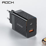 ROCK Fast Charger PD QC 3.0 QC 36W USB EU US Plug for iPhone X max 8 plus For Redmi Note 7 Mobile Phone Adapter